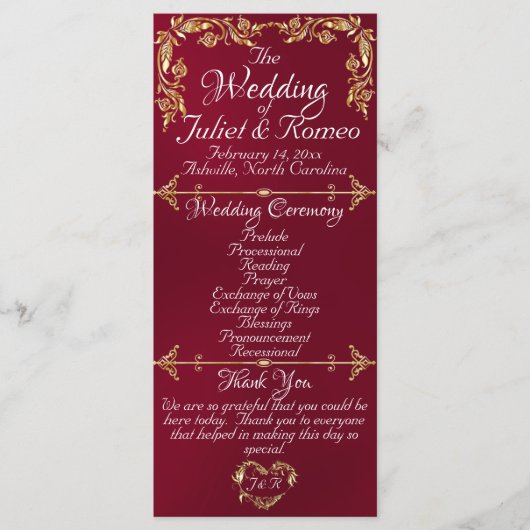 Elegante Script & Gold Blätter - Burgundy Wedding Programm (Vorderseite)