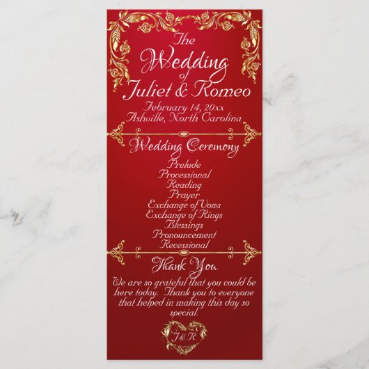 Elegante Script & Gold Blätter - Crimson Wedding Programm (Vorderseite)