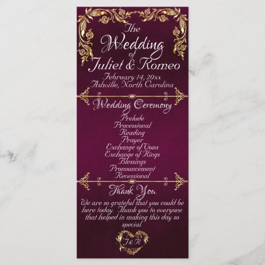 Elegante Script & Gold Blätter - Lila Hochzeit Programm (Vorderseite)