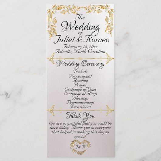 Elegante Script & Gold Blätter - Pearl White Weddi Programm (Vorderseite)