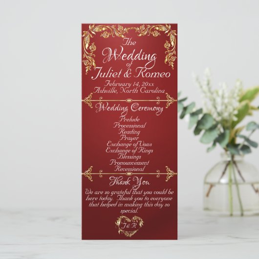 Elegante Script & Gold Blätter - Ruby Wedding Programm (Stehend Vorderseite)