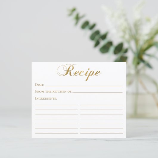 Elegante Script Gold Brautparty Rezept Card (Stehend Vorderseite)