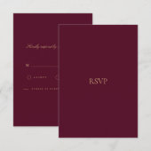 Elegante Script Gold & Burgund RSVP Card Karte (Vorne/Hinten)