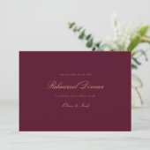 Elegante Script Gold Burgundy Probe Dinner Card Dankeskarte (Stehend Vorderseite)