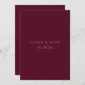 Elegante Script Gold & Burgundy Save the Date Card Ankündigung (Vorne/Hinten)
