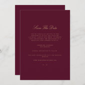 Elegante Script Gold & Burgundy Save the Date Card Ankündigung (Vorne/Hinten)