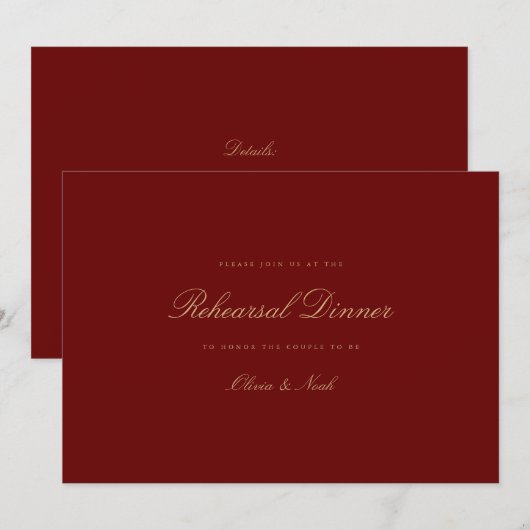 Elegante Script Gold Deep Red Probe Dinner Card Dankeskarte (Vorne/Hinten)