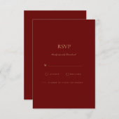 Elegante Script Gold & Deep Red RSVP Card (Vorne/Hinten)