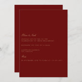 Elegante Script Gold Deep Red Verlobung Einladung (Vorne/Hinten)