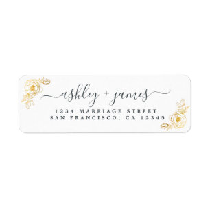 Elegante Script Gold Floral Wedding Rücksendeadres