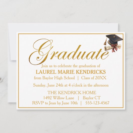 Elegante Script Gold Foil Graduation Party Einladung (Vorderseite)