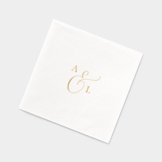 Elegante Script Gold Foil Monogram Wedding Servietten Mit Folie (Links)
