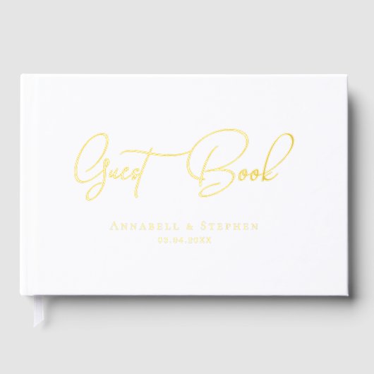 Elegante, Script-Gold-Foil-Schriftart-Hochzeit Gästebuch (Vorderseite)