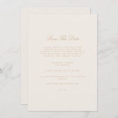 Elegante Script Gold & Ivory Save the Date Card Ankündigung (Vorne/Hinten)
