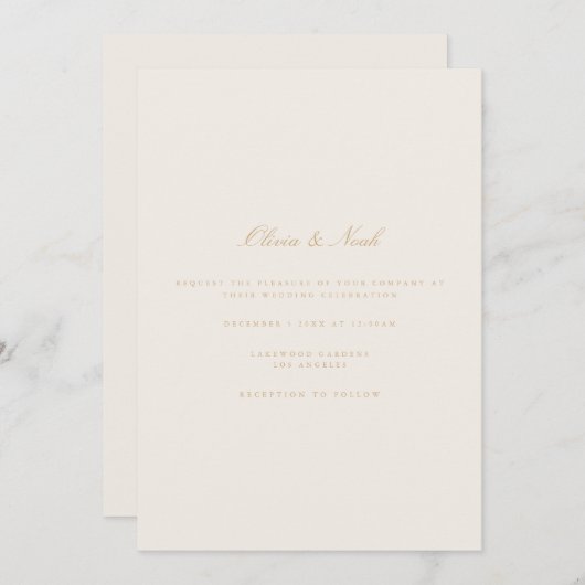 Elegante Script Gold Ivory Wedding Invitation Card Einladung (Vorne/Hinten)
