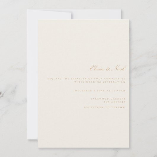 Elegante Script Gold Ivory Wedding Invitation Card Einladung (Vorderseite)