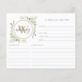 Elegante Script Gold Monogram Greenery Rezept Card (Vorderseite)