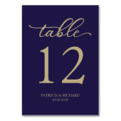 Elegante Script Gold Navy Blue Wedding Tischnummer (Rückseite)