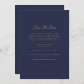 Elegante Script Gold & Navy Save the Date Card Ankündigung (Vorne/Hinten)