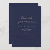 Elegante Script Gold & Navy Verlobung Einladung (Vorne/Hinten)