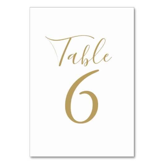 Elegante Script-Gold-Tischnummern Tischnummer (Vorderseite)