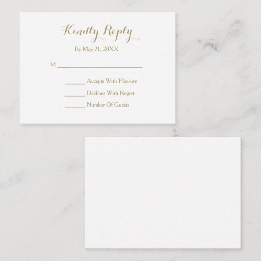 Elegante Script Gold White RSVP Karte (Vorne/Hinten)