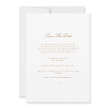 Elegante Script Gold & White Save the Date Card
