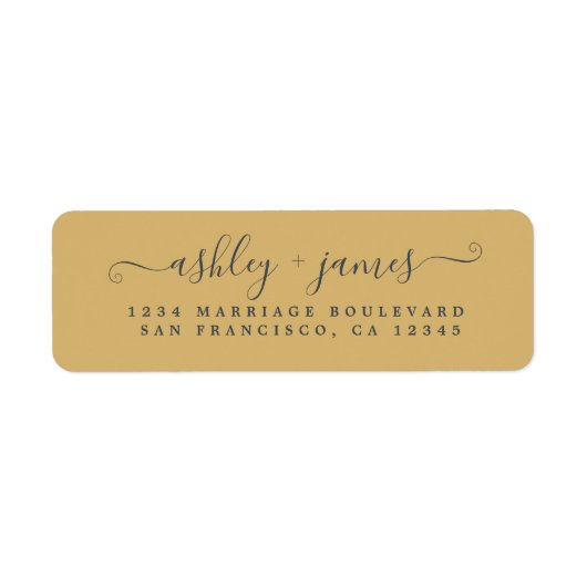 Elegante Script Gold Yellow Wedding Rücksendeadres (Vorne)