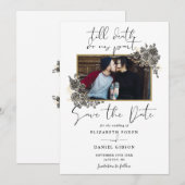 Elegante Script Gothic Florale Foto Hochzeit Save The Date (Vorne/Hinten)