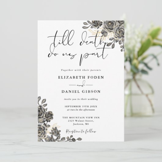 Elegante Script Gothic Rose Blumenhochzeit Einladung (Stehend Vorderseite)