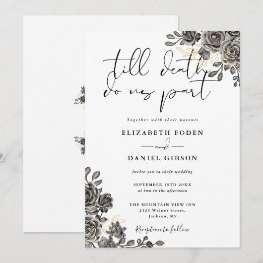 Elegante Script Gothic Rose Blumenhochzeit Einladung (Vorne/Hinten)