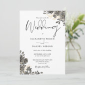 Elegante Script Gothic Rose Blumenhochzeit Einladung (Stehend Vorderseite)