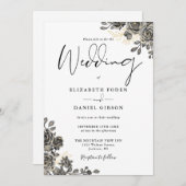 Elegante Script Gothic Rose Blumenhochzeit Einladung (Vorne/Hinten)