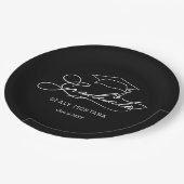 Elegante Script Grad Cap Black Abschluss Teller (Schrägansicht)