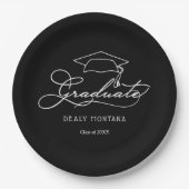 Elegante Script Grad Cap Black Abschluss Teller (Vorderseite)