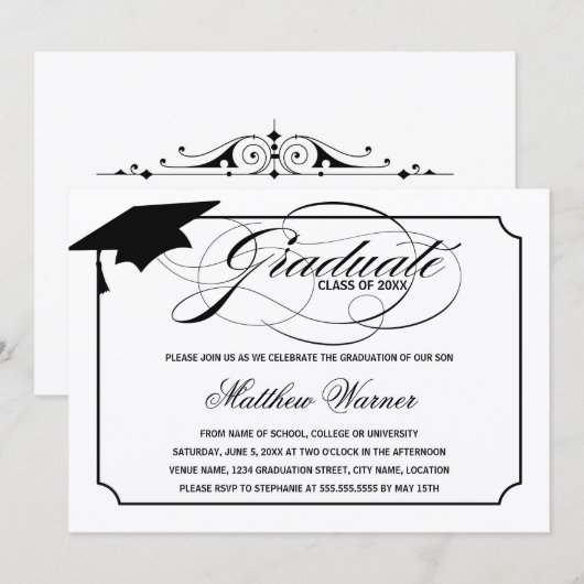 Elegante Script Graduate Einladung (Vorne/Hinten)