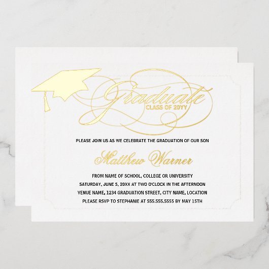 Elegante Script Graduate Folieneinladung (Vorderseite/Rückseite)