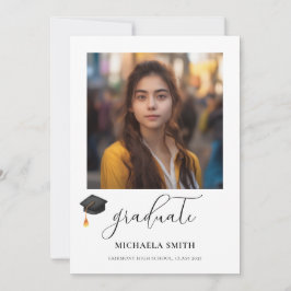 Elegante Script Graduate Foto Black Graduation Cap Ankündigung