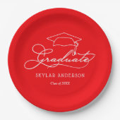 Elegante Script Graduate Hat Red Abschluss Teller (Vorderseite)