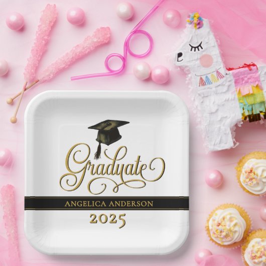 Elegante Script Graduate Paper Plate Pappteller (Party)