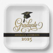 Elegante Script Graduate Paper Plate Pappteller (Vorderseite)