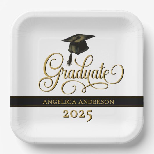 Elegante Script Graduate Paper Plate Pappteller (Vorderseite)