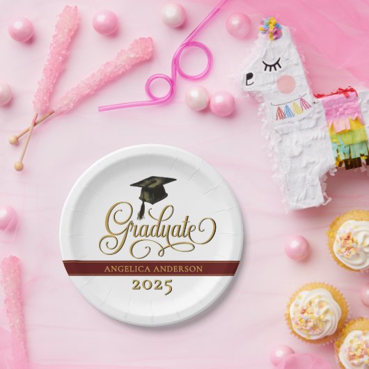 Elegante Script Graduate Paper Plate Pappteller (Party)