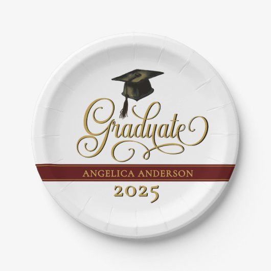 Elegante Script Graduate Paper Plate Pappteller (Vorderseite)
