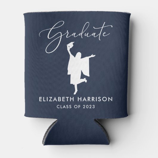 Elegante Script Graduation Party Blue Dosenkühler (Vorderseite)