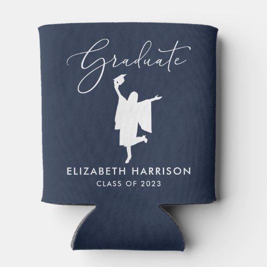 Elegante Script Graduation Party Blue Dosenkühler (Rückseite)