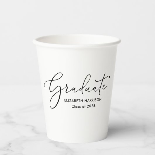 Elegante Script Graduation Party Paper Cups Pappbecher (Vorderseite)