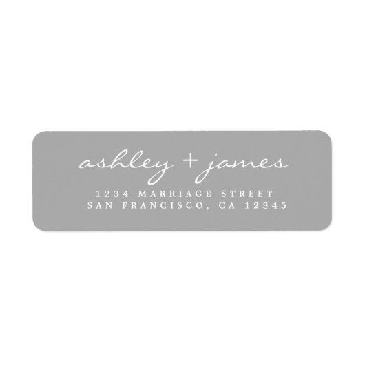 Elegante Script Gray Wedding Rücksendeadresse (Vorne)