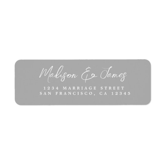 Elegante Script Gray Wedding Rücksendeadresse (Vorne)