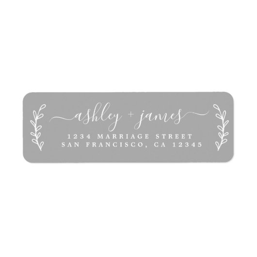 Elegante Script Gray Wedding Rücksendeadresse (Vorne)